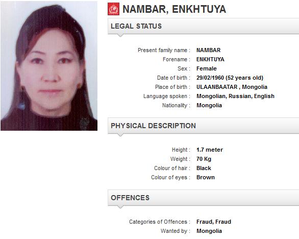 Интерполоор эрэн сурвалжлагдаж буй Намбарын Энхтуяа гэгч хэн бэ? 